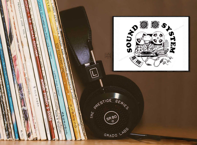 Sound System DUB Selector musicien vinyle  Sound System 10x15 Musicien Rasta Afrique Jamaique Unité Noir Blanc Dessin Portrait Reggae Roots Roots&Culture Cartes postales 