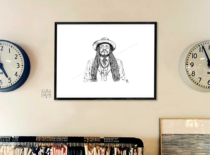 Luciano Chanteur Reggae Roots Music Rastafari A3 Noir Blanc stylo bille Portrait 