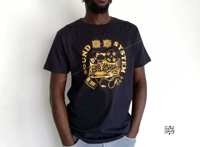tshirt teeshirt tee shirt tshirts bio Homme marine navy  Soundsystem  coton bio sista drum 