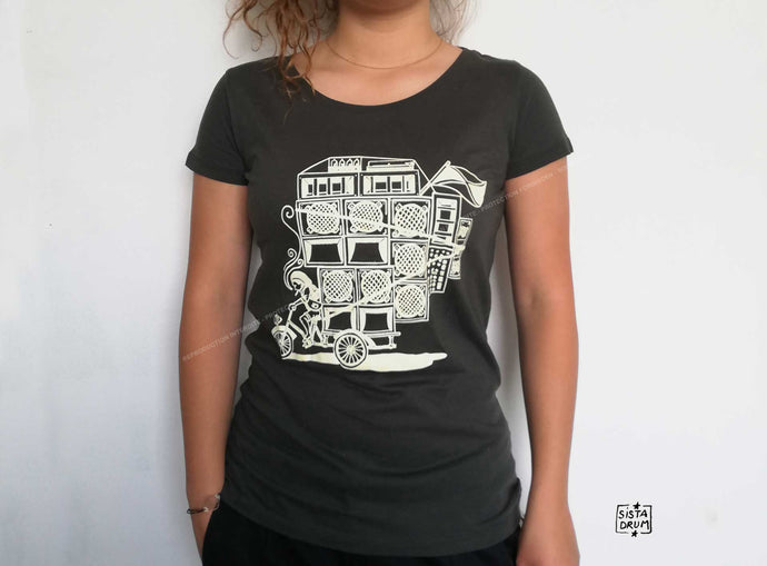 T shirt Femme Tee Shirt Femme bio velo tricycle ardoise  Jamaique Sound System Afrique