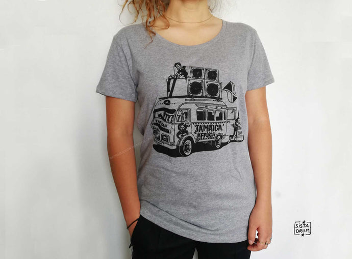 Tee shirt tshirt t-shirts tee-shirt gris femme bus taxi reggae soundsystem sista drum
