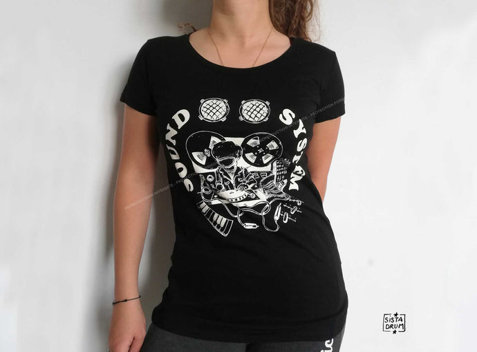 Tee shirt tshirt t-shirts tee-shirt noir sound system femme bus taxi reggae soundsystem sista drum