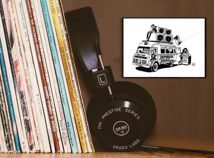Taxi Senagalais Bus 10x 15  Boxman Sound System 10x15 Musicien Rasta Afrique Jamaique Unité Noir Blanc Dessin Portrait Reggae Roots Roots&Culture Cartes postales 